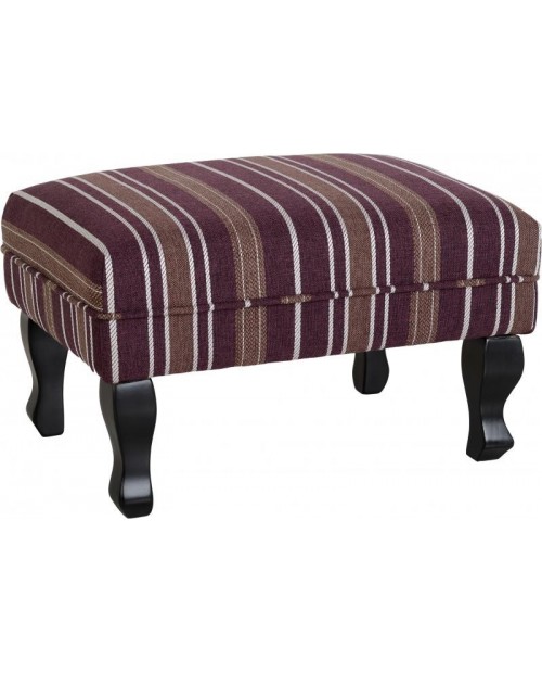 Sherborne Footstool Burgundy Stripe Fabric With Wooden Feet