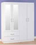 Charles 4 Door 2 Drawer Mirrored Wardrobe in White