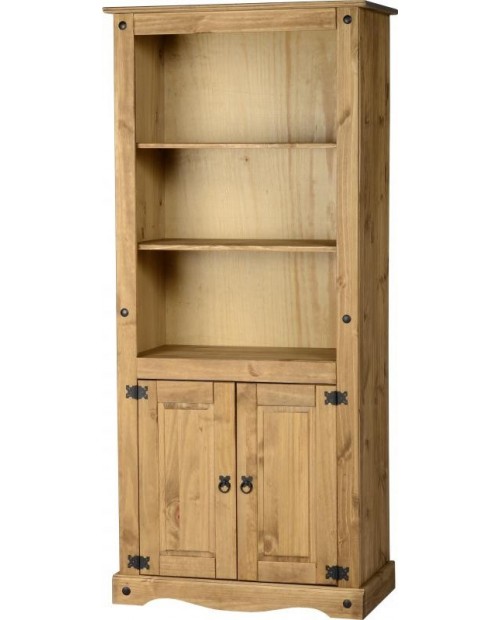 Corona 2 Door Display Unit/Bookcase in Distressed Waxed Pine
