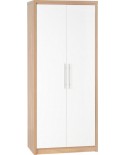 Seville 2 Door 1 Drawer Wardrobe White High Gloss/Light Oak Effect Veneer