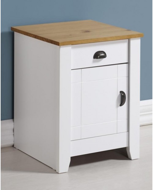 Ludlow 1 Drawer 1 Door Bedside Cabinet in White/Oak Lacquer