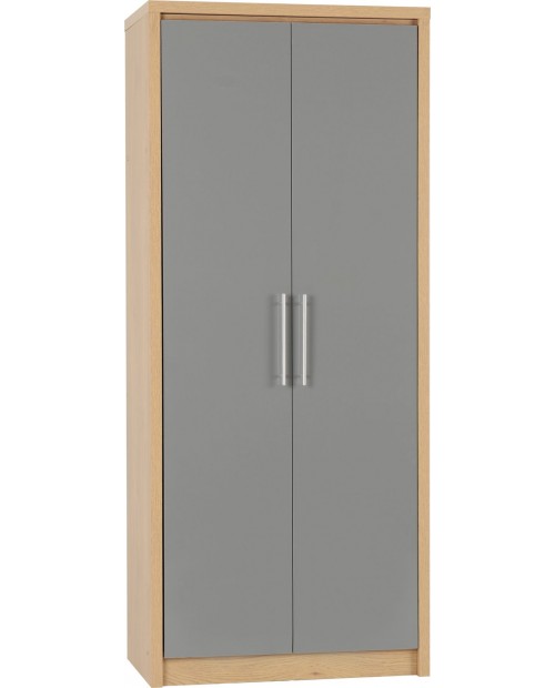 Seville 2 Door Wardrobe Grey High Gloss/Light Oak Effect Veneer
