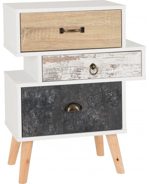 Nordic 3 Drawer Bedside Chest White/ Distressed Effect