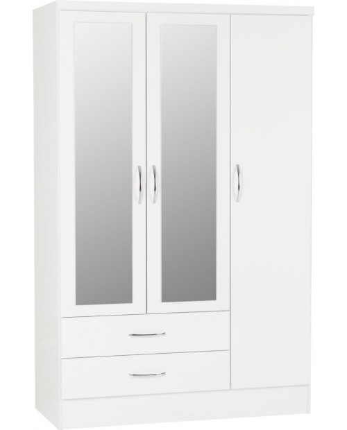 Nevada 3 Door 2 Drawer Mirrored Wardrobe White Gloss