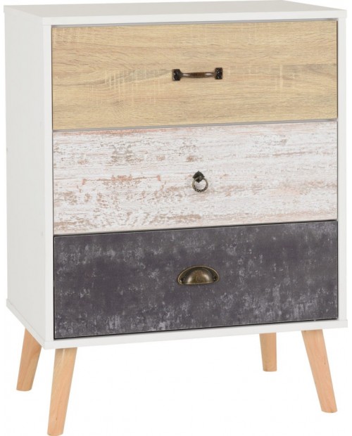 Nordic 3 Drawer Chest White/Distressed Effect