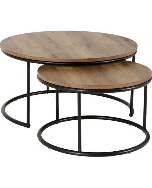 Quebec Round Coffee Table Set Medium Oak Effect/Black 