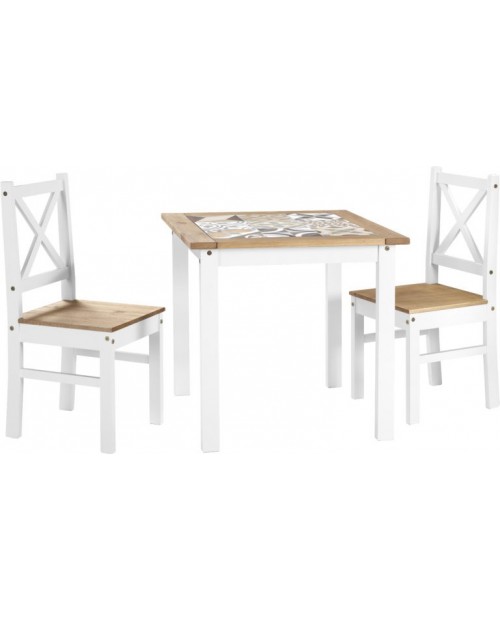 Salvador 1+2 Tile Top Dining Set White/Distressed Waxed Pine