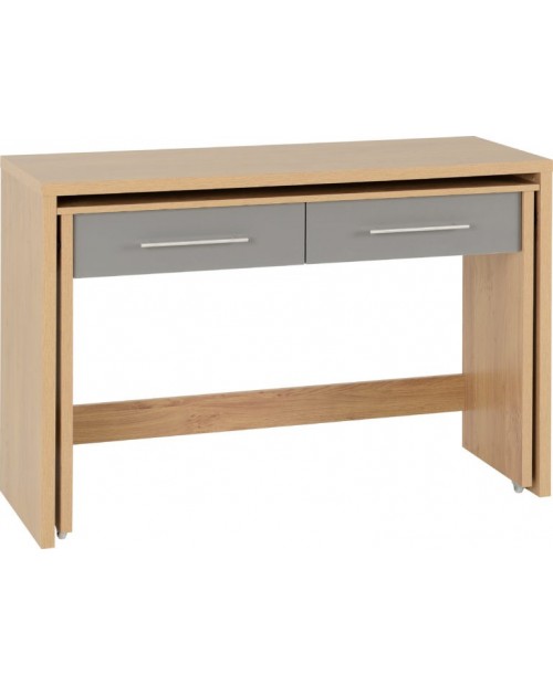 Seville Slider Desk with 2 Drawers Grey High Gloss/Light Oak Effect Veneer