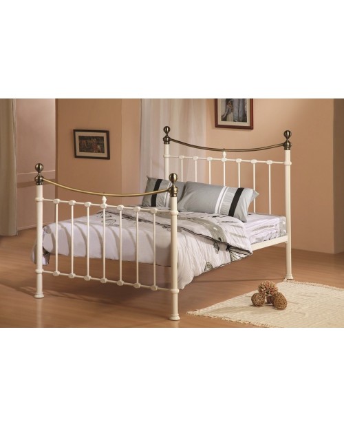 Cream Metal Bed with Brass