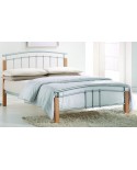 Tetras Silver Metal Bed Frame With Wooden Beech 3ft single