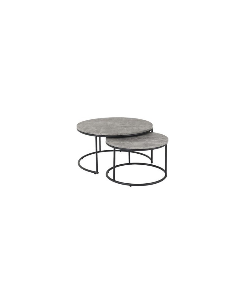 Athens Round Coffee Table Set Concrete Effect With Black Plastic Feet