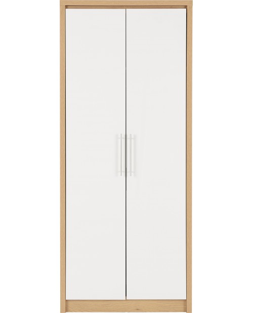 Seville 2 Door Wardrobe White High Gloss/Light Oak Effect Veneer