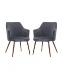 2 x Ackleton Grey Velvet Dining Chair In Pair With Walnut Metal Legs(Sold in pairs)