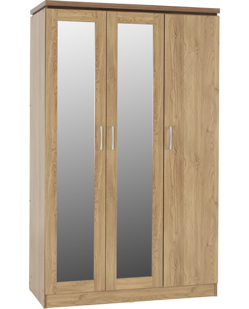 Charles 3 Door All Hanging Mirrored Wardrobe Oak Effect