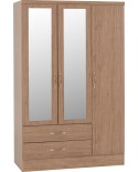 Nevada Rustic Oak 3 Door Mirrored Wardrobe with 2 Drawer
