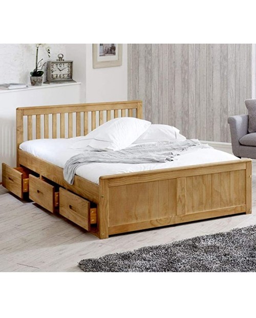 Mission Wooden Double Bed with Storage Waxed Pine