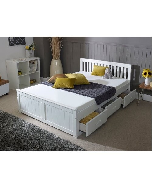 Mission Pine Wood Storage Bed In White Small Double 4ft
