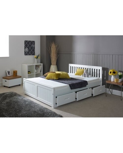 Mission Pine Wood Storage Bed In White Double 4ft 6inch