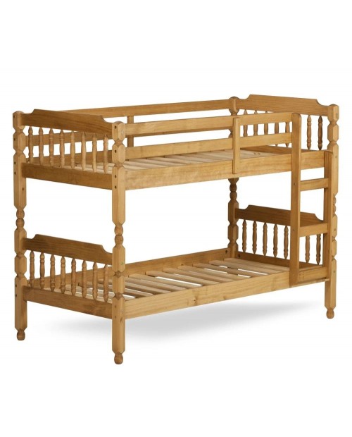 Colonial Waxed Pine Wooden Bunk Bed Frame - 3ft Single
