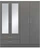 Nevada 4 Door 2 Drawer Mirrored Wardrobe 3D Effect Grey