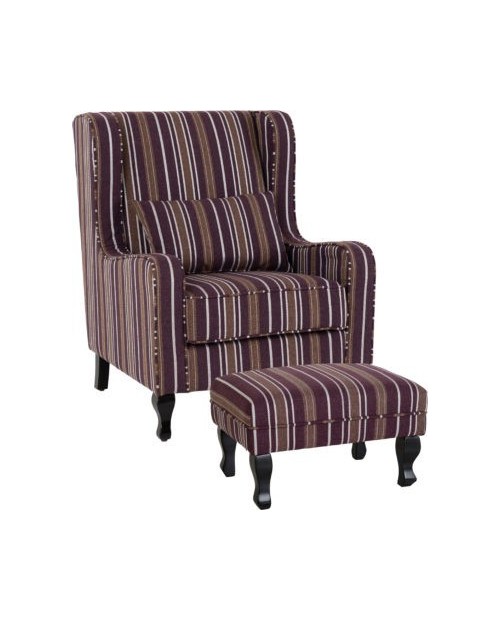 Sherborne Fireside Chair & Footstool Burgundy Stripe Fabric