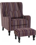 Sherborne Fireside Chair & Footstool Burgundy Stripe Fabric