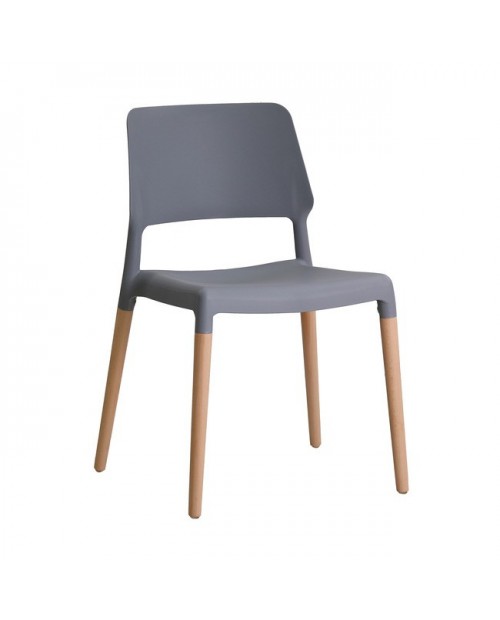 2 x Riva Contemporary Chair Grey Plastic Seat with Wooden Legs