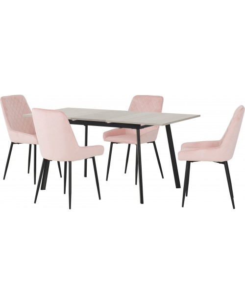 Avery Extending Dining Set with Avery Chairs Grey Oak /Baby Pink Velvet