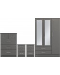 Nevada 3 Door 2 Drawer Mirrored Wardrobe Bedroom Set 3D Effect Grey