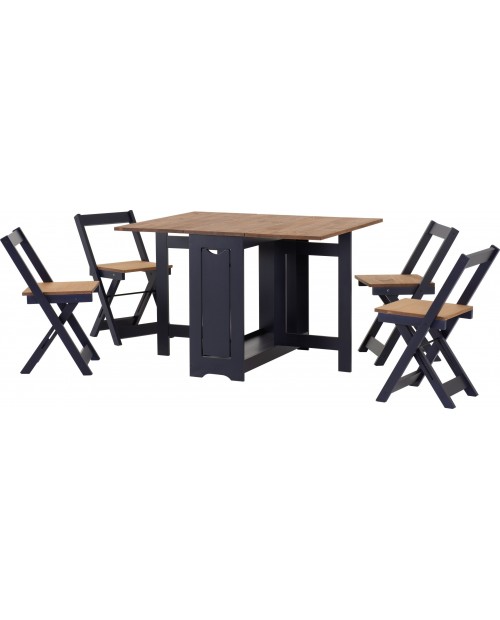 Santos Butterfly Dining Set Navy Blue/Distressed Waxed Pine