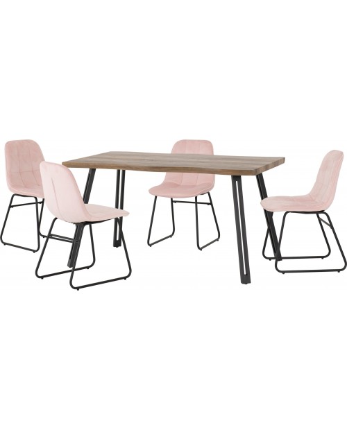 Quebec Wave Edge Dining Set with Lukas Chairs Medium Oak Effect/Black/Baby Pink Velvet