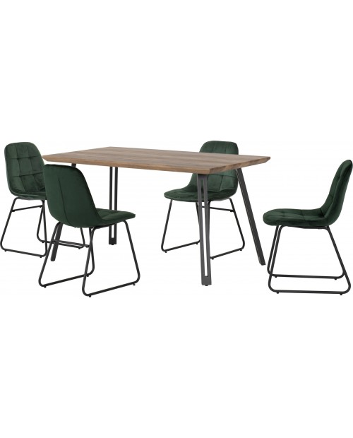 Quebec Straight Edge Dining Set with Lukas Chairs Medium Oak Effect/Black/Emerald Green Velvet