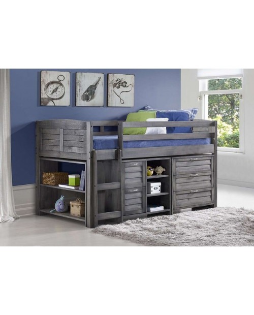 Cozy Grey Wooden Mid Sleeper Storage Bed with Left Ladder - 3ft Single