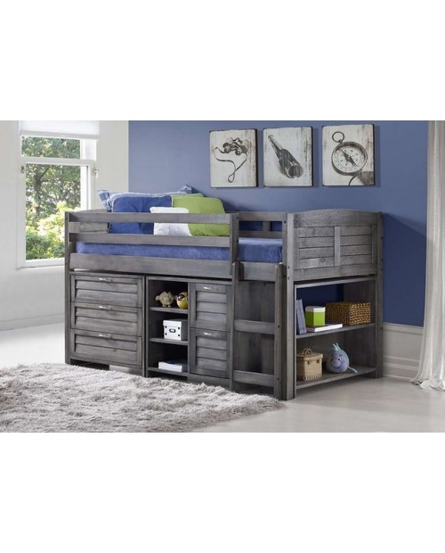 Cozy Grey Wooden Mid Sleeper Storage Bed with Right Ladder - 3ft Single