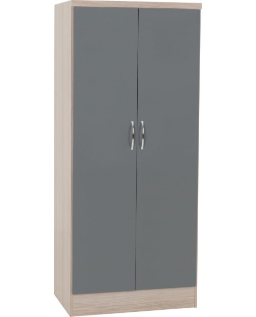Nevada 2 Door All Hanging Wardrobe Grey Gloss/Light Oak Effect Veneer