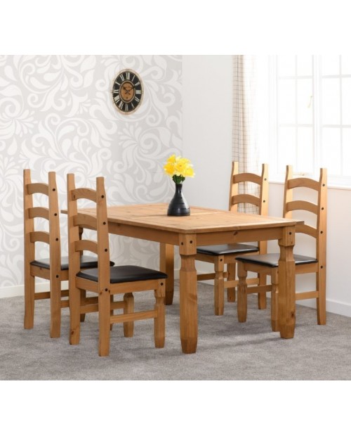 Corona 5inch Dining Set in Distressed Waxed Pine/Brown Faux Leather