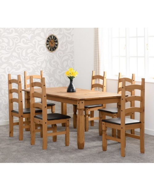 Corona 6inch Dining Set in Distressed Waxed Pine/Brown Faux Leather