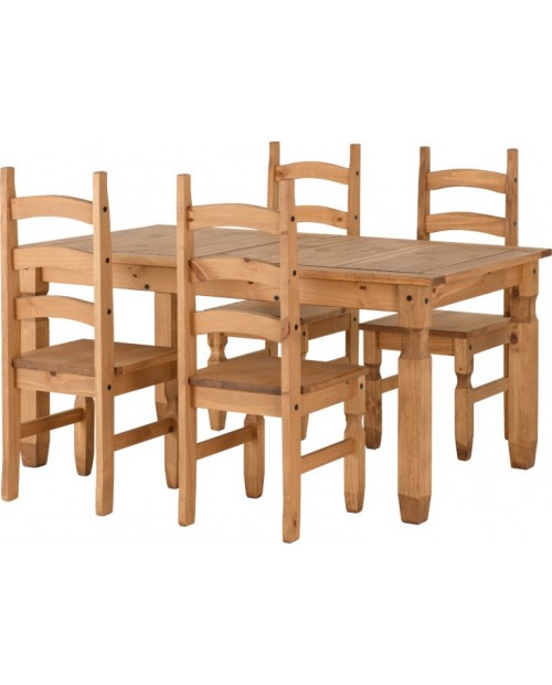 Corona Extending Dining Set (1+4) in Distressed Waxed Pine