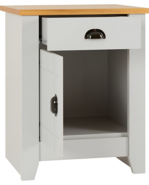 Ludlow 1 Drawer 1 Door Bedside Cabinet in Grey/Oak Lacquer