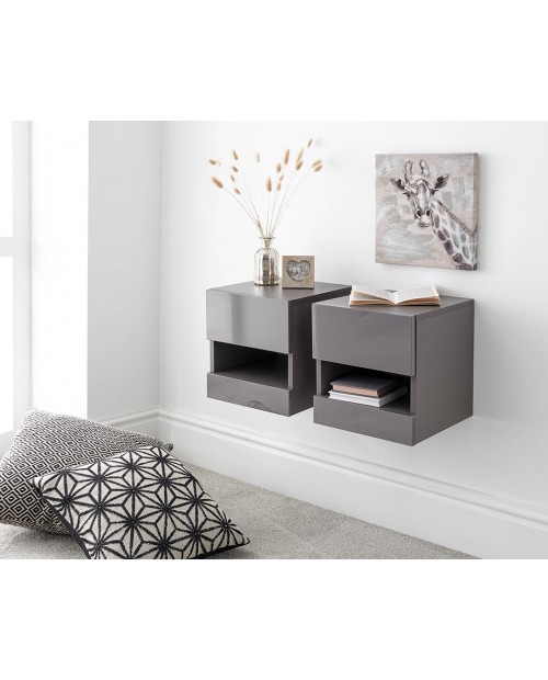 Galicia Pair of Wall Hanging Bedside Tables Grey