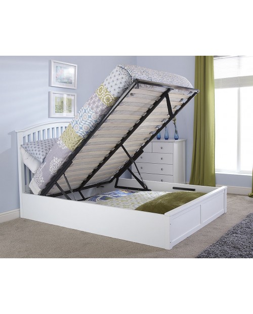 MADRID Solid Wood Storage (5ft-150cm) King Bed Frame In White