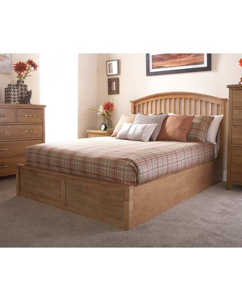 Madrid Solid Wood Storage 4ft 6inch Double Bed Frame In Natural Oak