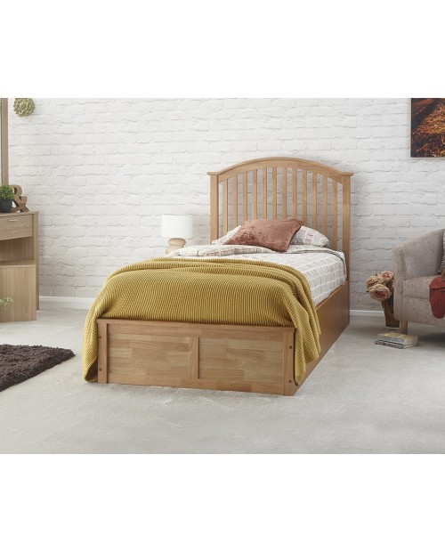 MADRID Solid Wood Storage (3ft-90cm) Single Bed Frame In Natural Oak