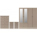 Nevada 4 Door 2 Drawer Mirrored Wardrobe Bedroom Set Oyster Gloss/Light Oak Effect Veneer