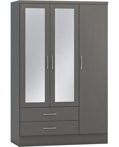 Nevada 3 Door 2 Drawer Mirrored Wardrobe 3D Effect Grey