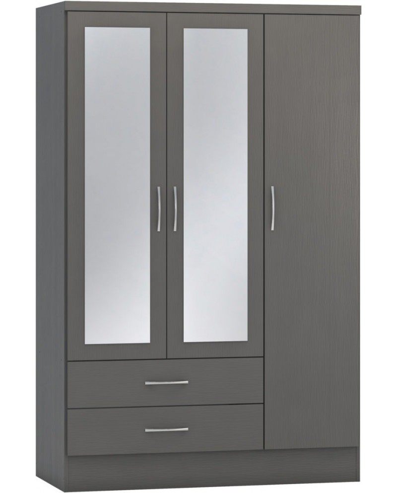 Nevada 3 Door 2 Drawer Mirrored Wardrobe 3D Effect Grey