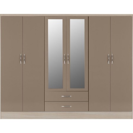 6 door wardrobe with mirror | 6 door white wardrobe | Large wardrobes