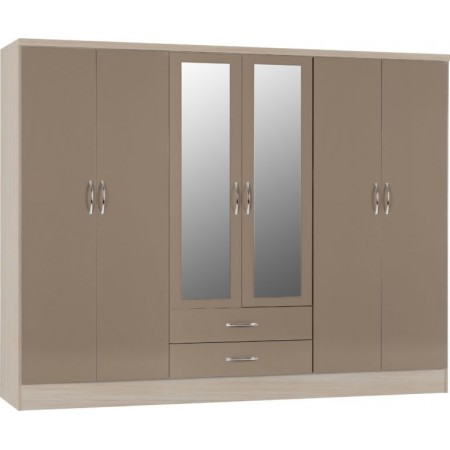 6 door wardrobe with mirror | 6 door white wardrobe | Large wardrobes