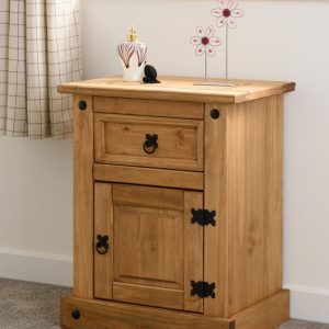 Corona 1 Drawer 1 Door Bedside Cabinet Distressed Waxed Pine