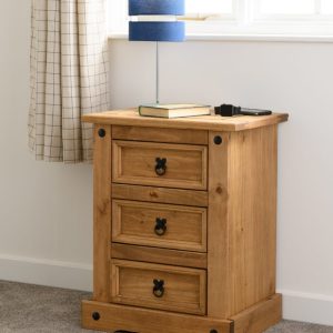 Corona 3 Drawer Bedside Chest Distressed Waxed Pine